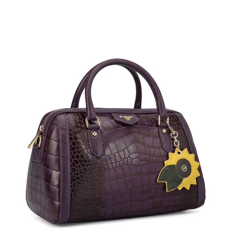 Da Milano Medium Croco Leather Bowler - Grapevine